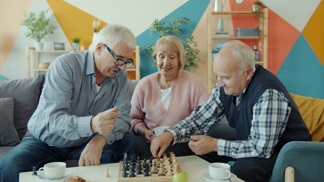 seniors playing board games indoors