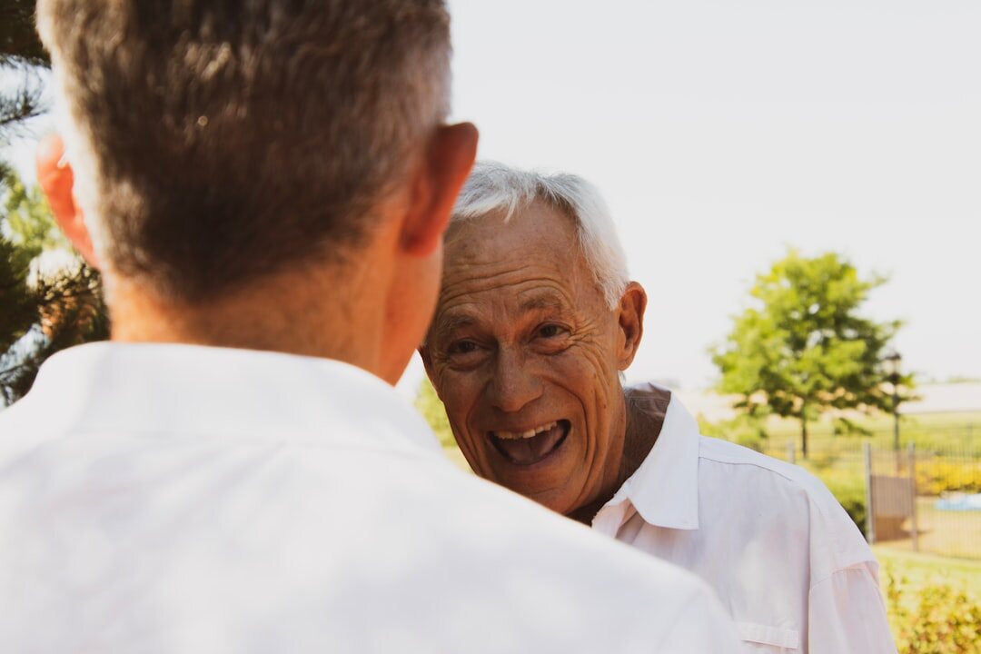 senior residents chatting in garden